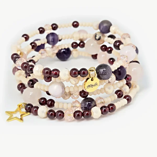 Amethyst garnet and pink quartz spiral bracelet by Mika, Tbilisi