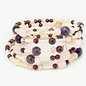 Amethyst garnet and pink quartz spiral bracelet detail photo by Mika, Tbilisi