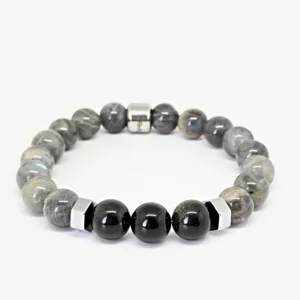 Obsidian & Gray Labradorite with Hematite Discs Bracelet