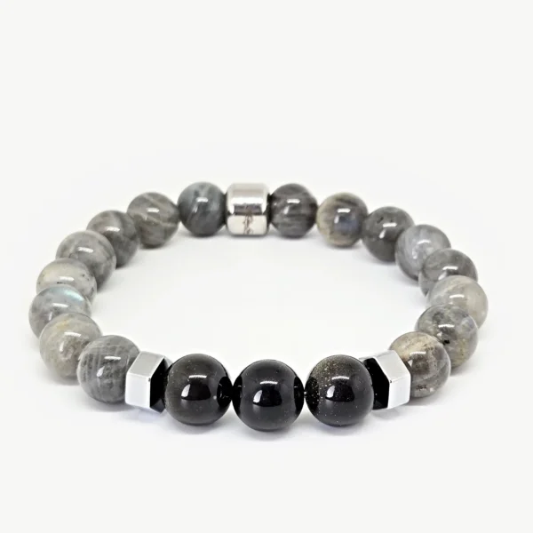 Obsidian & Gray Labradorite with Hematite Discs Bracelet