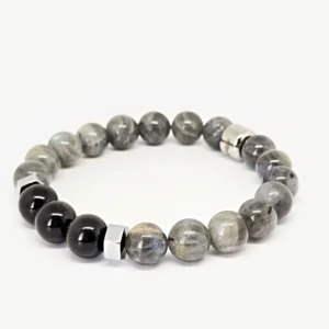 Obsidian & Gray Labradorite with Hematite Discs Bracelet