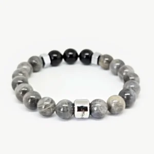 Obsidian & Gray Labradorite with Hematite Discs Bracelet