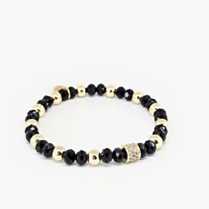 Rondelle Black Beads & Golden Bead with Crystal
