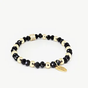 Rondelle Black Beads & Golden Bead with Crystal