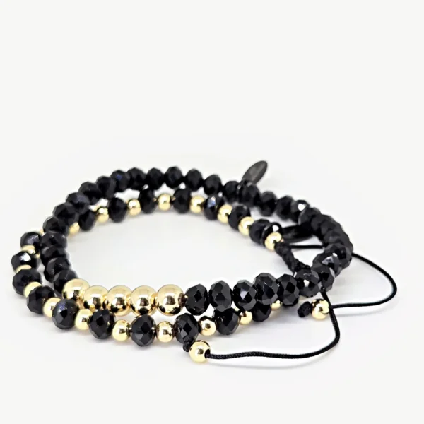 Rondelle Black Beads & Golden Set of 2
