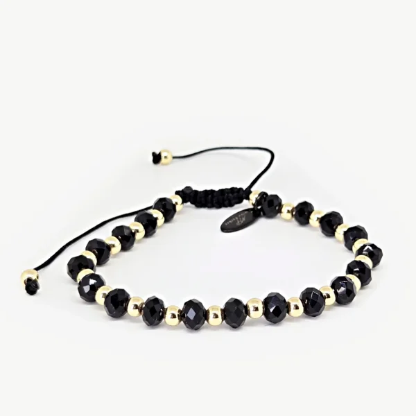 Rondelle Black & Gold Beads Adjustable Bracelet
