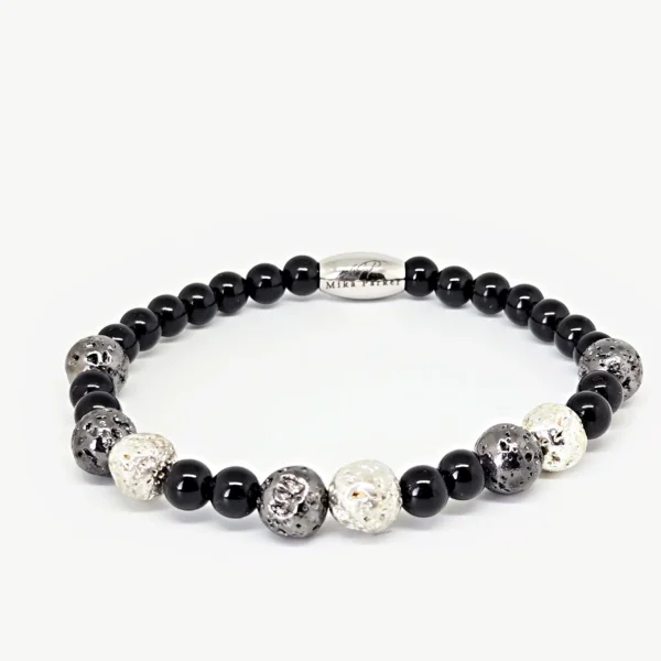 Black Tourmaline & Grey Volcanic Lava Bracelet