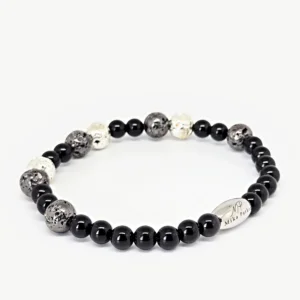 Black Tourmaline & Grey Volcanic Lava Bracelet