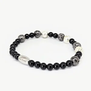 Black Tourmaline & Grey Volcanic Lava Bracelet