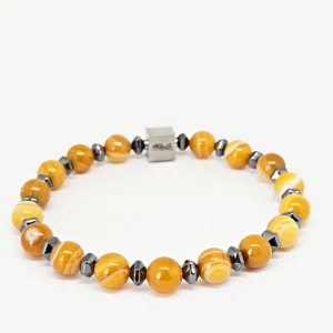 Yellow Agate & Hematite Cube Bracelet