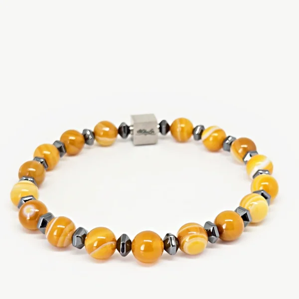 Yellow Agate & Hematite Cube Bracelet