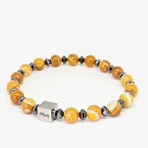 Yellow Agate & Hematite Cube Bracelet