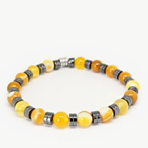 Yellow Agate & Hematite Discs Bracelet