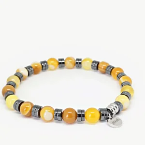Yellow Agate & Hematite Discs Bracelet