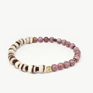 Zebra jasper and lepidolite gemstone bracelet by Mika, Tbilisi