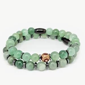 Aventurine & Hematite Dzi Eye — Natural Stone Bracelet Set, Mika Parker