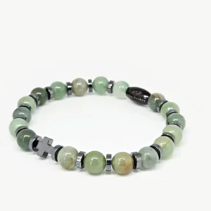 Aventurine with Hematite Cross — handmade gemstone bracelet by Mika, Tbilisi