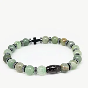 Aventurine with Hematite Cross — handmade gemstone bracelet by Mika, Tbilisi