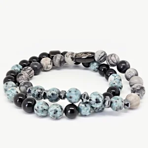 Black Onyx & Blue Jasper — Natural Stone Bracelet Set, Mika Parker