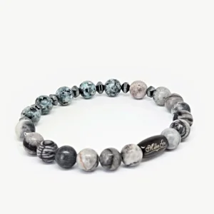 Blue and Gray Jasper, Magnetite — Men's Natural Stone Bracelet, Mika Parker