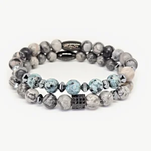 Blue & Gray Jasper with Magnetite — Natural Stone Bracelet Set, Mika Parker