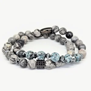 Blue & Gray Jasper with Magnetite — Natural Stone Bracelet Set, Mika Parker
