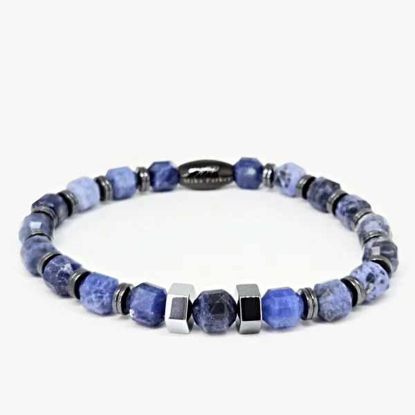 Blue Sodalite, Hematite — handmade gemstone bracelet by Mika, Tbilisi