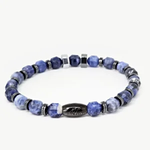 Blue Sodalite, Hematite — handmade gemstone bracelet by Mika, Tbilisi