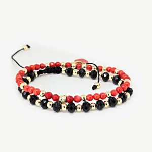 Coral & Black Beads — Natural Stone Bracelet Set, Mika Parker