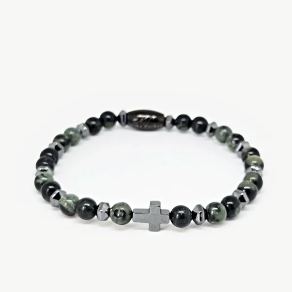 Kambaba Jasper Cross — Men's Natural Stone Bracelet, Mika Parker