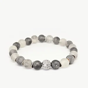 Matte Grey Quartz — Women's Natural Stone Bracelet, Mika Parker