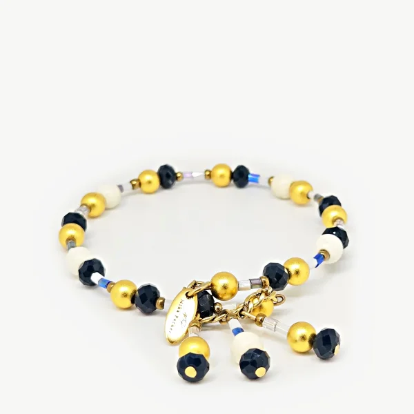 Rondelle Beads and White Agate beaded bracelet with gold-tone accents, Mika Parker