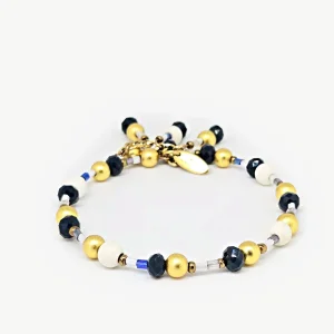 White Agate bracelet with rondelle beads and navy crystals, Mika Parker