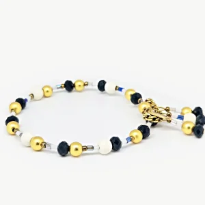 White Agate beaded bracelet close-up with Mika Parker signature tag