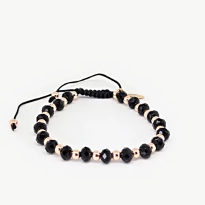 Black Rondelle Beads — Women's Natural Stone Bracelet, Mika Parker