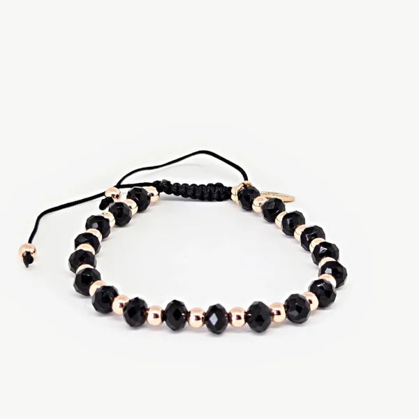 Black Rondelle Beads — Women's Natural Stone Bracelet, Mika Parker
