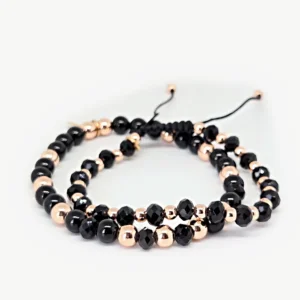 Rondelle Black Beads & Rose Gold Beads — Handmade Bracelet Set, Mika Parker