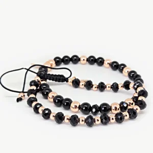 Rondelle Black Beads & Rose Gold Beads — Handmade Bracelet Set, Mika Parker